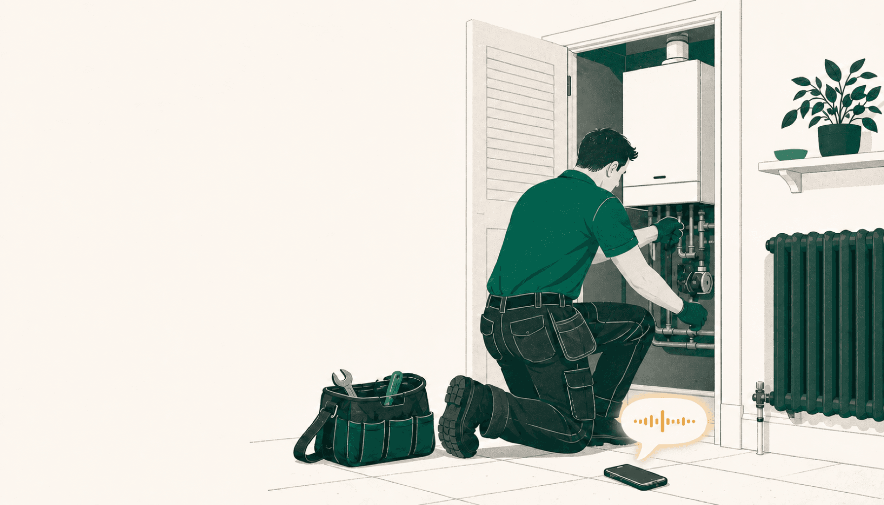 Hand-drawn illustration for: AI receptionist for heating engineers and boiler installers