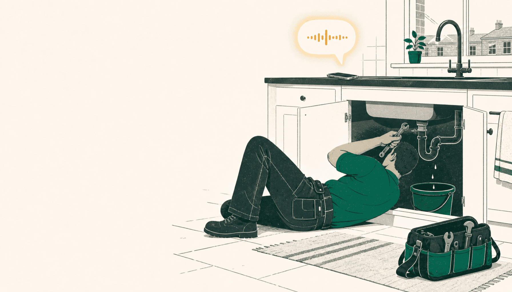 Hand-drawn illustration for: AI receptionist for plumbers: what it is, what it costs, whether it's worth it